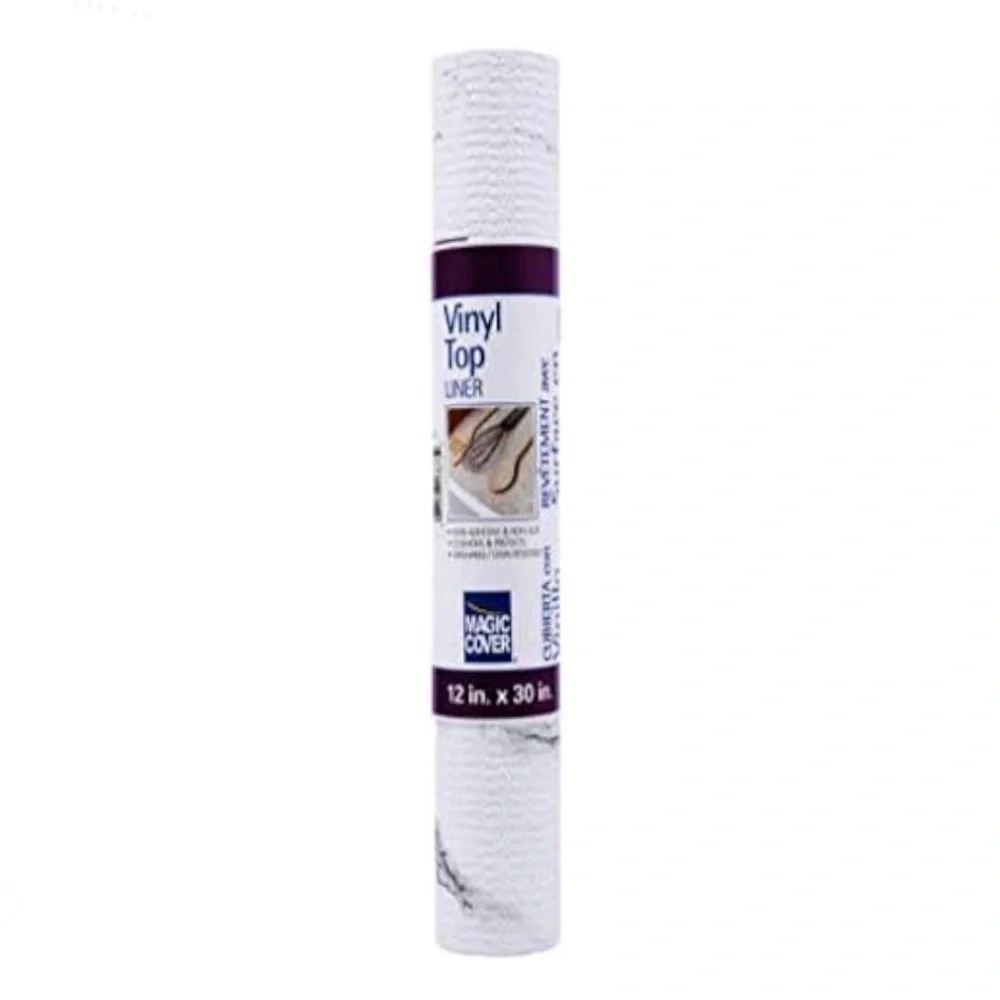 Magic Cover Vinyl Top Non-Adhesive White Gray Marble Grip Shelf Liner